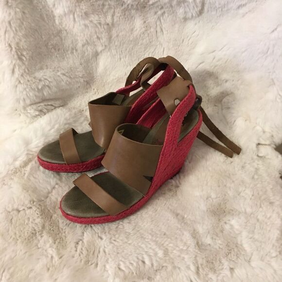 Rare Diesel Alma Leather Open Toe Wedge Espadrille Straps Sandal Brown Red 7.5 - Picture 2 of 8